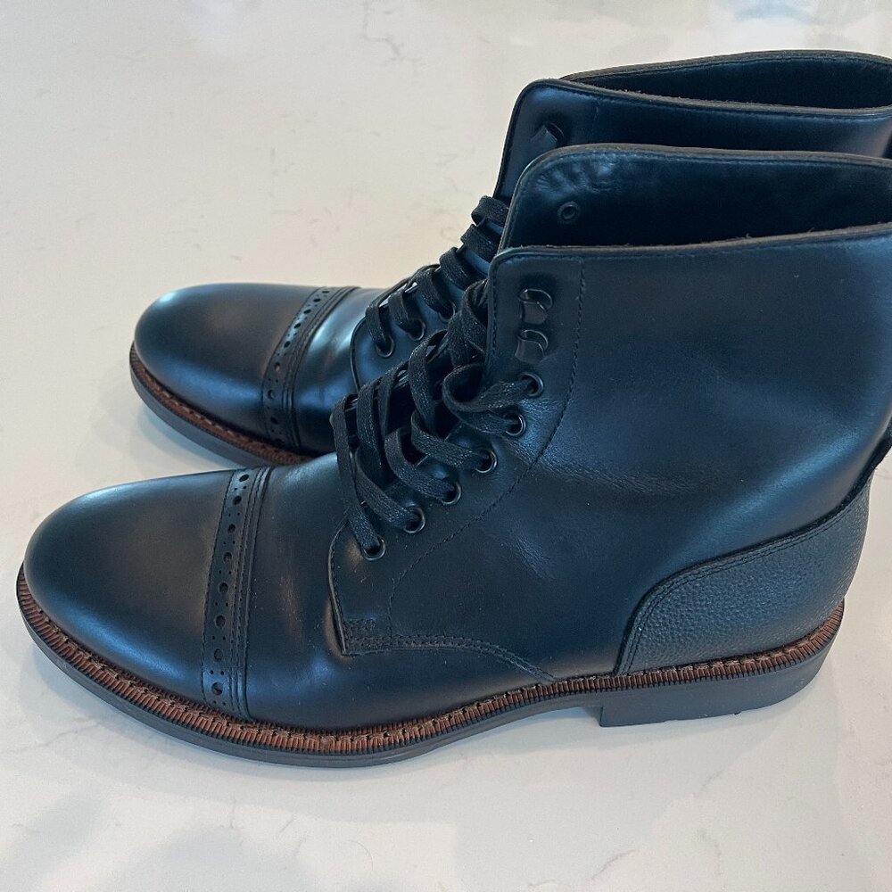 Coach "Bleeker" black leather cap toe boots, size 13M